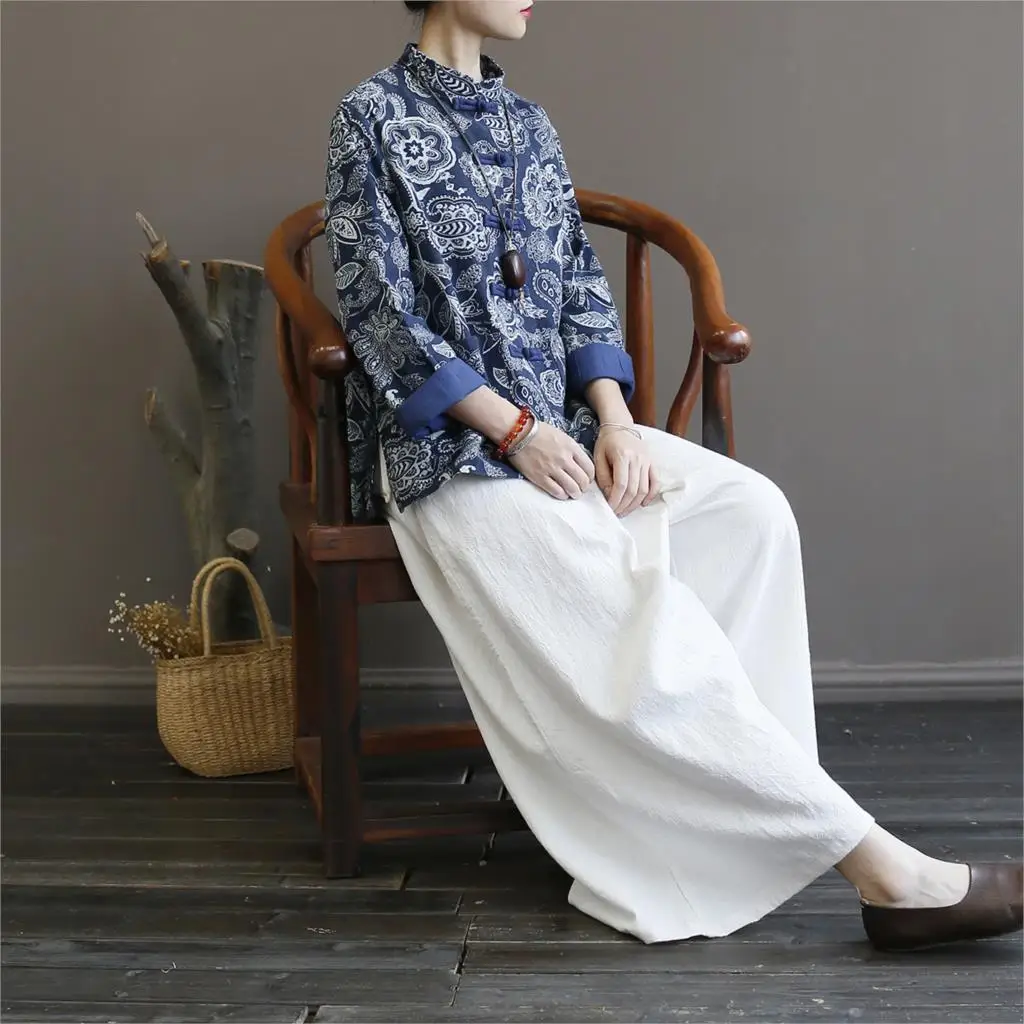 Женский хлопковый текстиль с принтом куртки женские свободные в китайском стиле