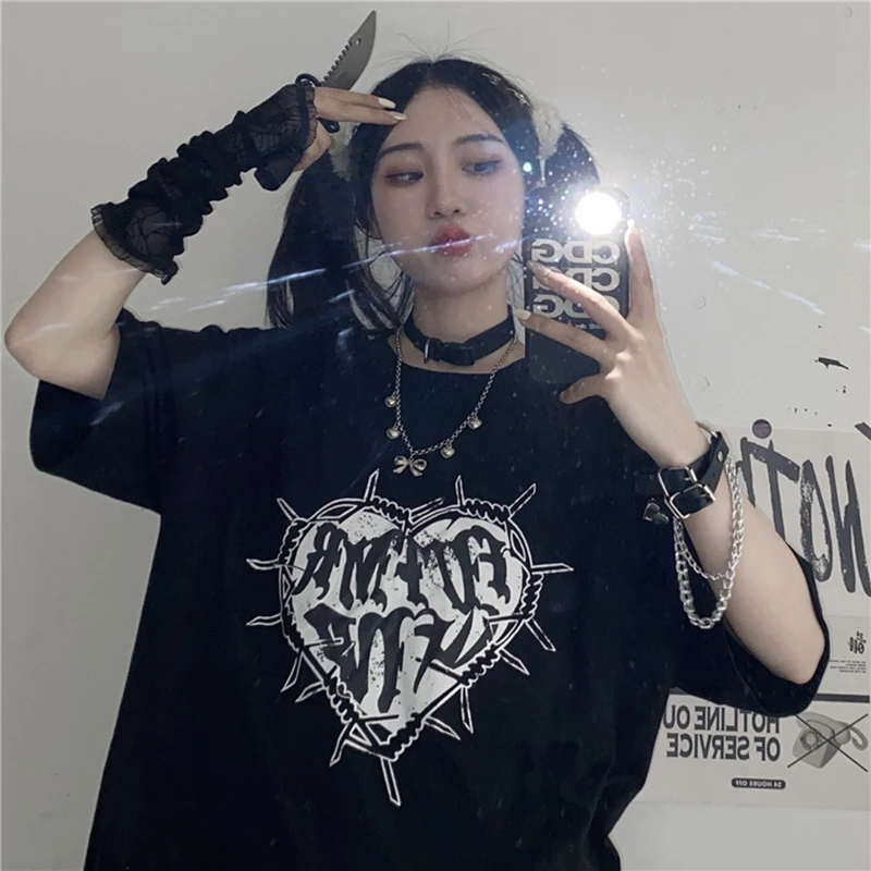 Y2k модные гот Ретро стиль с рисунком футболка для женщин Harajuku уличная готические