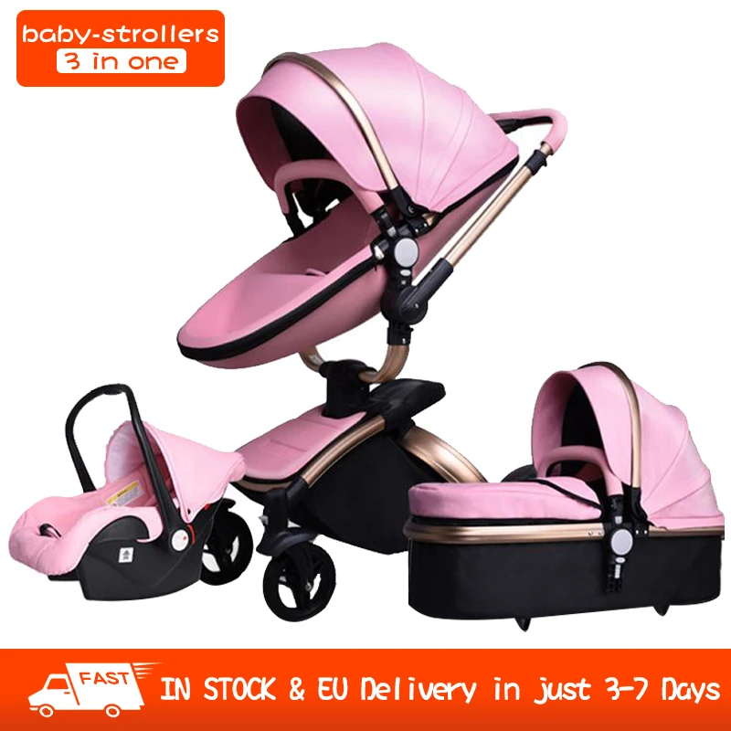 

baby stroller 3 in 1 free shipping Branded baby carriage eco-leather baby carriage euro style car seat basket cradle