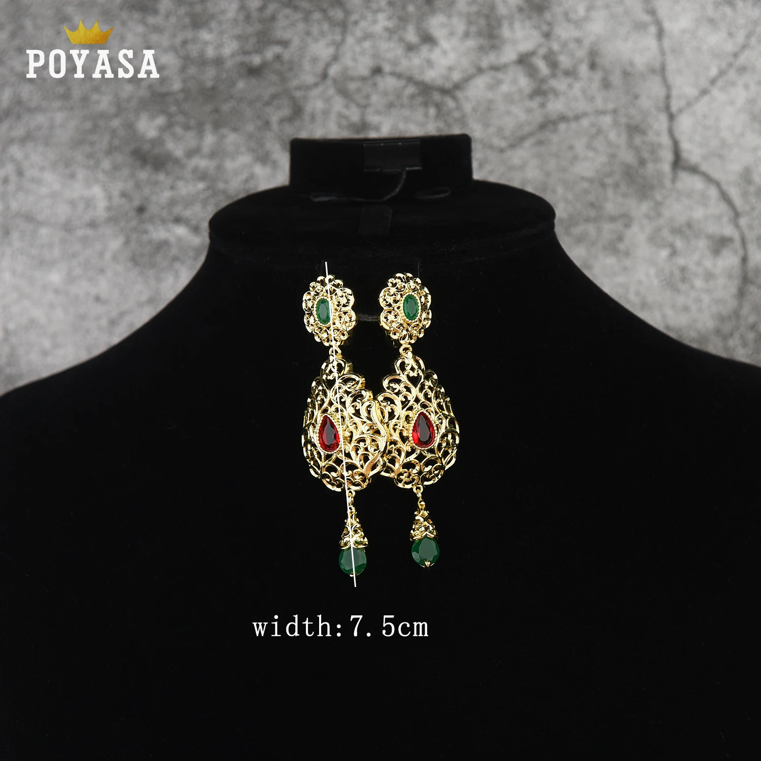 Moroccan Caftan wedding gold earring red and green stone fashion jewelry copper high quality earring