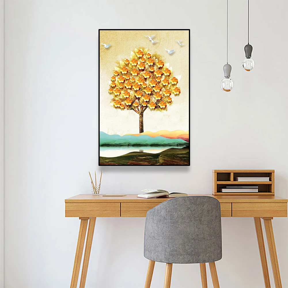 Картина с золотым деревом настенная живопись холст постеры и принты Современное