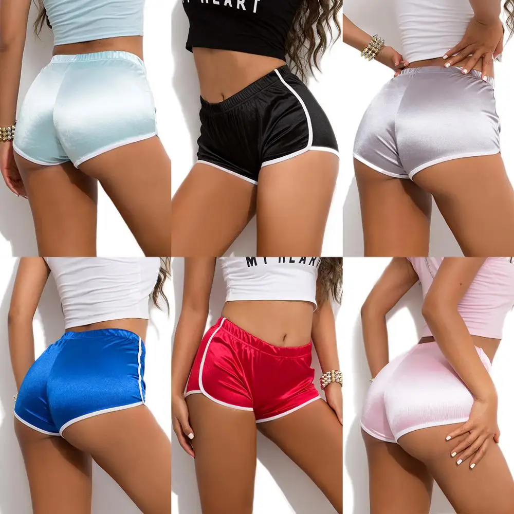 

S-XXL Stain Silk Glossy Fitness Booty Shorts Pole Dance Clubwear Hot Sexy High Waist Shorts Women Mujer Bermudas Short Panties
