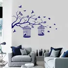 Ветка дерева с птичьими клетками, наклейки на стену с листьями, натуральный винил, домашний декор, дизайн интерьера, гостиная, спальня, наклейки, фрески 3664