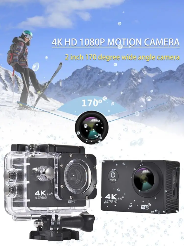 4K HD 1080P Спортивная камера 2 дюйма 170 градусов широкоугольная Водонепроницаемая 12