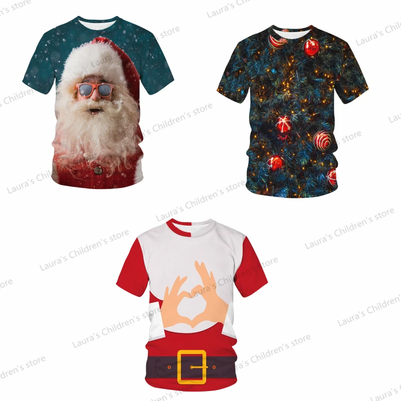 

Новинка 2021, Высококачественная Рождественская серия футболок с рисунком Санта-Клауса, рождественский подарок, детская 3D футболка, топ для м...