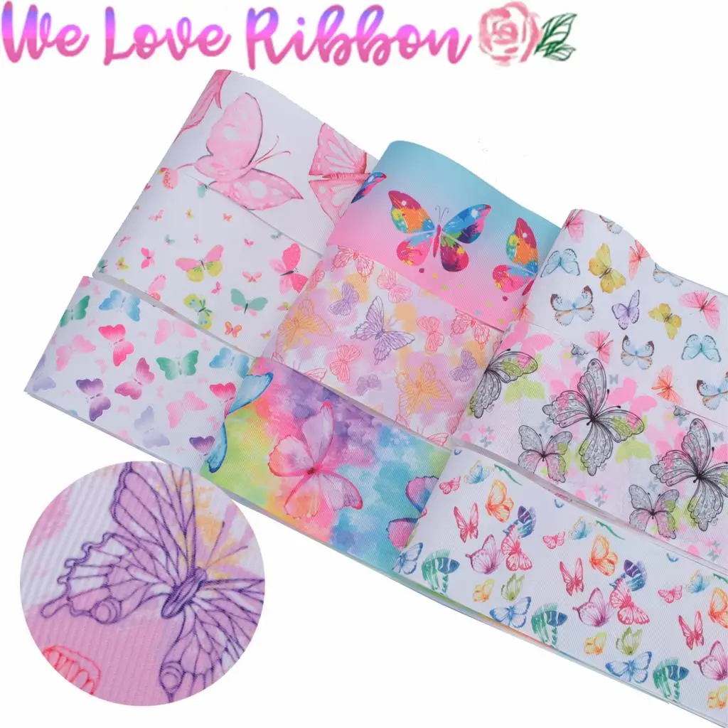 16 мм 75 Бабочка серия цветной градиент цвета напечатанный корсаж/лента для волос