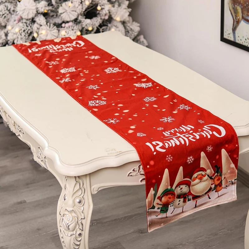 

1 Pc Christmas Table Runner Merry Christmas Tree Snowflake Santa Xmas Table Centerpieces Dinning Decor Dinner Party Supplies