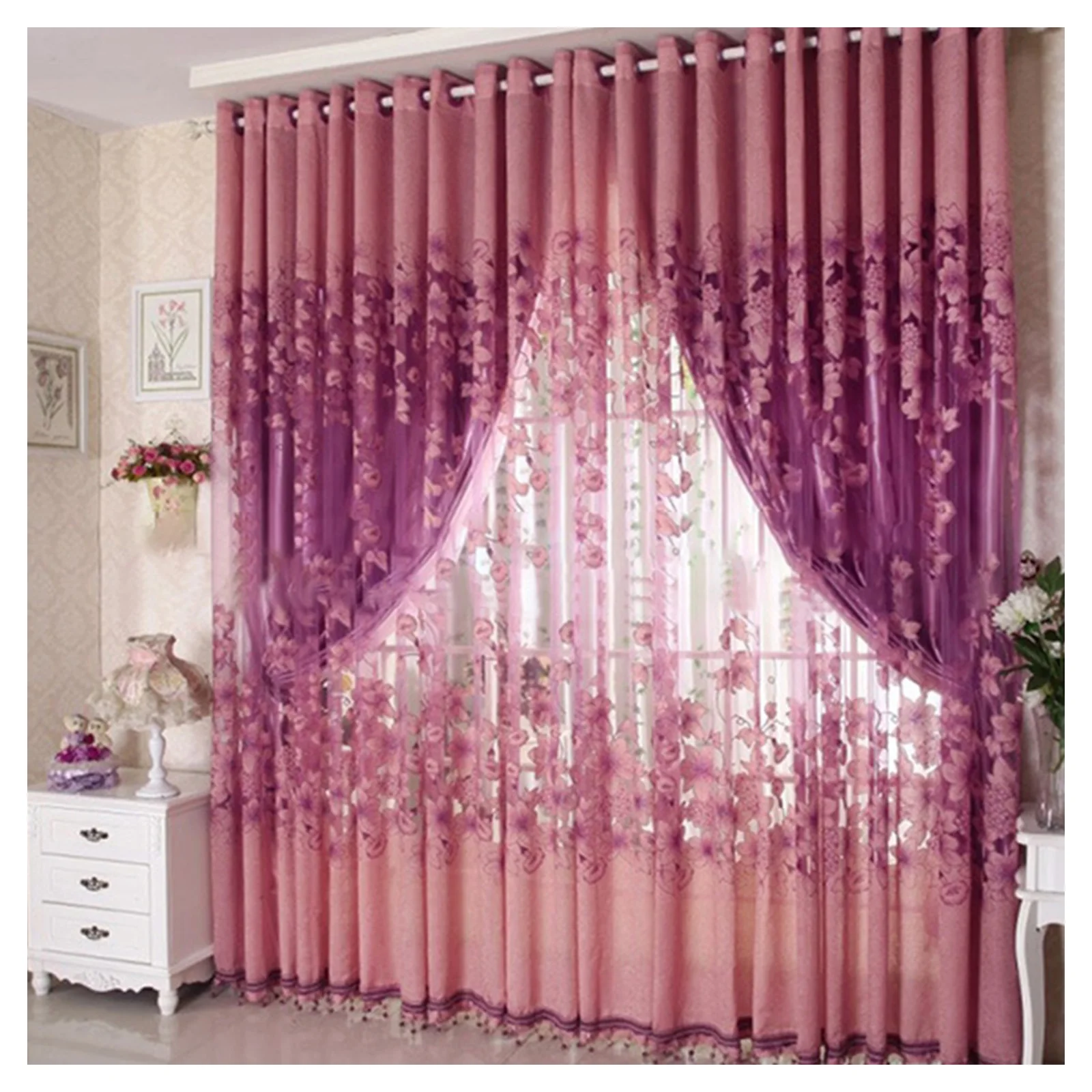 

Floral Half Shading Curtain Window Treatment for Living Room Bedroom Decor HANW88