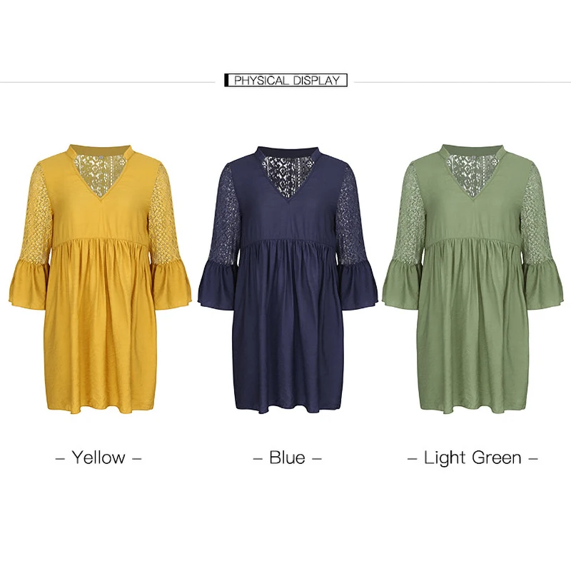 Женское платье кружевное мини-платье с рюшами желтая Повседневная Свободная