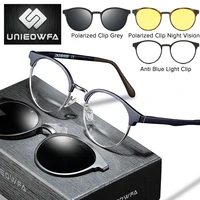 polarized 3 in 1 magnet clip on glasses frame women retro round optical eyeglasses frame men prescription myopia frame vintage