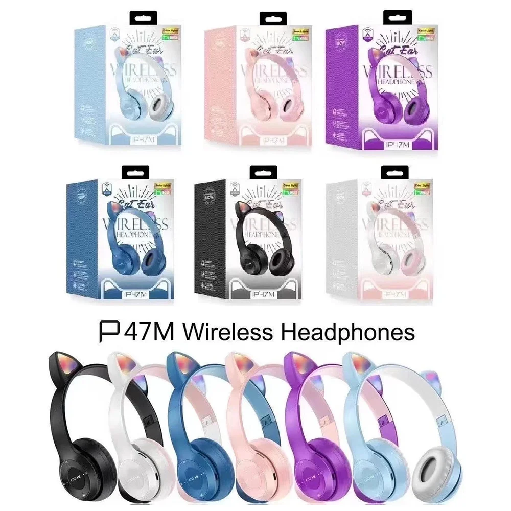

Newest Cute Cat Ear Headset RGB LED Wireless Bluetooth Headphones With Mic Stereo Sports Music Gaming Earphone For Xiaomi iPhone