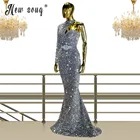 Роскошное платье-русалка, модель 2022 года, элегантное вечернее бархатное платье макси на одно плечо, зимние платья для выпускного вечера