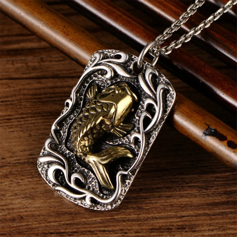 

Real S925 Sterling Silver Fish Tag Every Year Little Carp Gold Men's Pendant Exquisite Souvenir Gift Party Jewelry