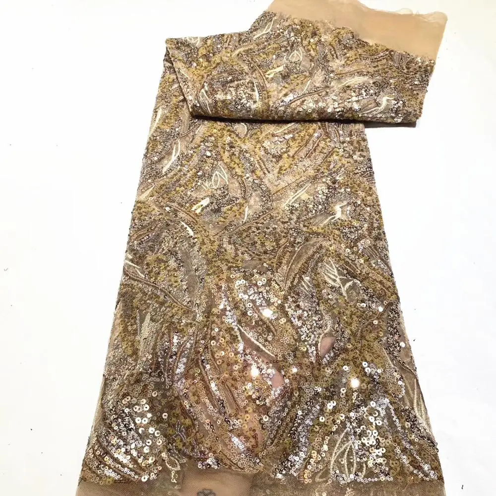 

african Sequins lace fabric 2020 french tulle lace fabric embroidery nigerian tulle lace fabric wedding 5yards