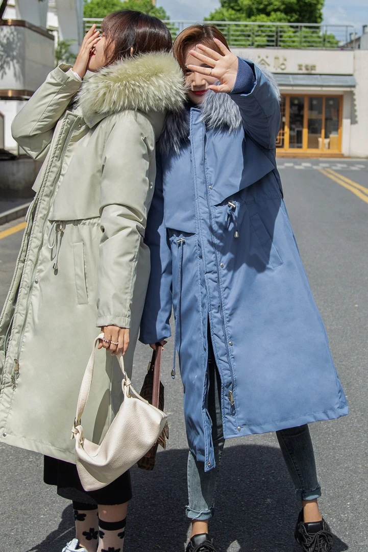 

Woman Parkas 2020 New Down Jacket Korean Winter Removable Parka Fur Mid-Length Over-the-Knee Thick Cotton Jacket Female