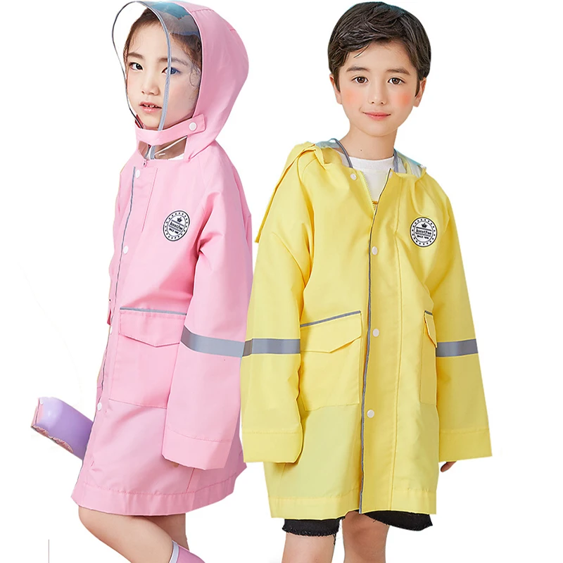 

Solid Color Children Raincoat Kids Rain Suit Baby Hood Waterproof Coverall Rainwear Muddy Raincoat Clothes With Reflective strip