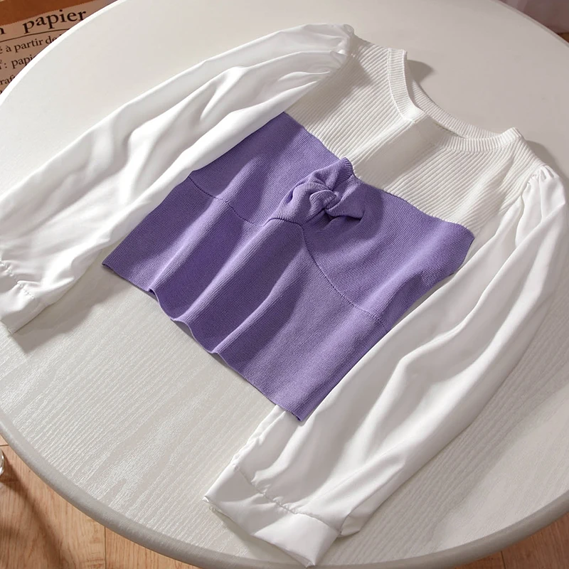 

Japanese Style Sweet Hit Color Patchwork Sweaters Korean O Neck Long Sleeve Vintage Pullovers Autumn Elegant Chic Jumpers