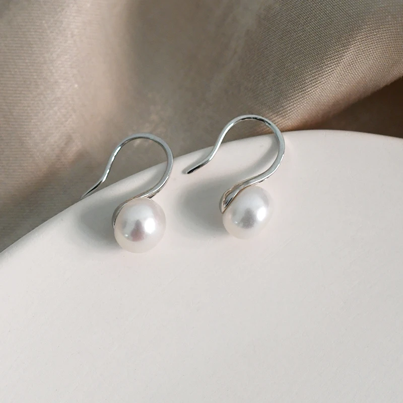 Женские серьги подвески из серебра 925 пробы с натуральным пресноводным