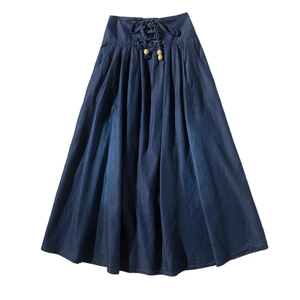 

Женская джинсовая юбка с завышенной талией, универсальная свободная длинная трапециевидная юбка из денима в винтажном стиле, лето 2023