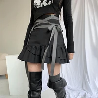 summer ruffles mini skirts with bandage women gothic solid colors high waist sexy lace up skirts streetwears 2021 new y2k girl