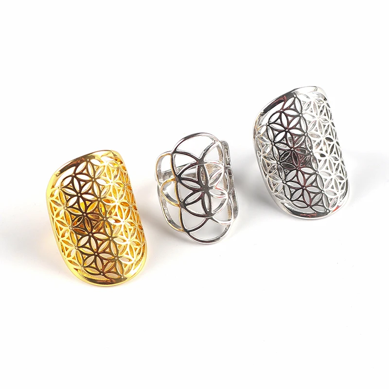 DoreenBeads New Fashion Copper Adjustable Seed Of Life Rings Gold/Silver Color Hollow Carved Men Women Punk Party Jewelry 1PC | Украшения и