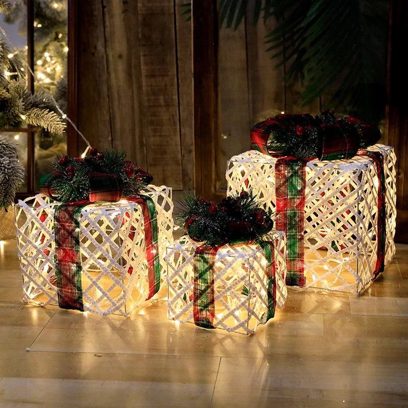 3 шт./компл. рождественские украшения Подарочная коробка с подсветкой украшение