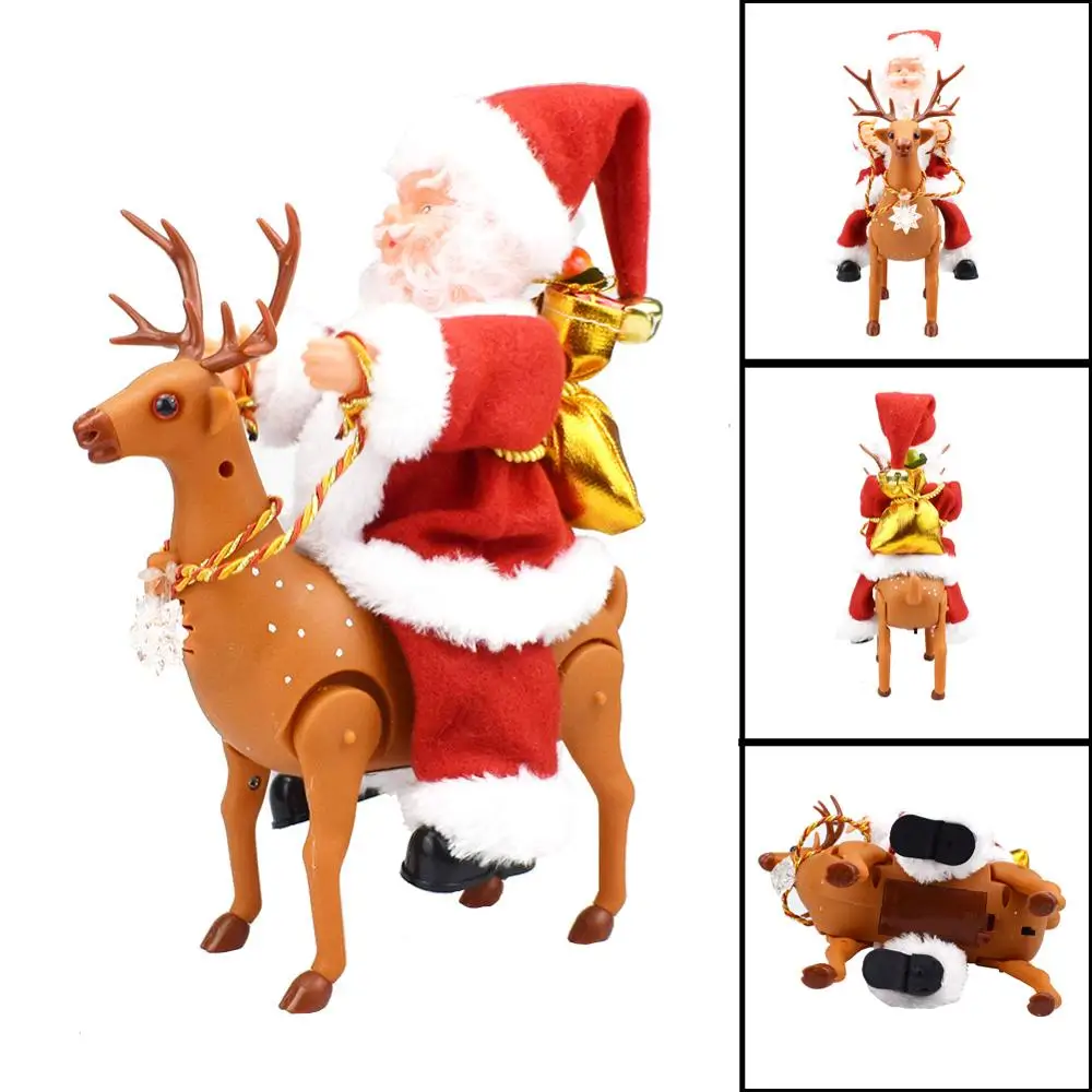 

Christmas Gift Electric Santa Claus Riding a Deer Music Box Player Decoration Toy New Year 2022