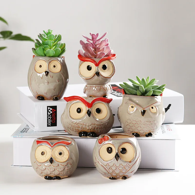 Креативный мини цветочный горшок в форме совы для растений настольный офиса
