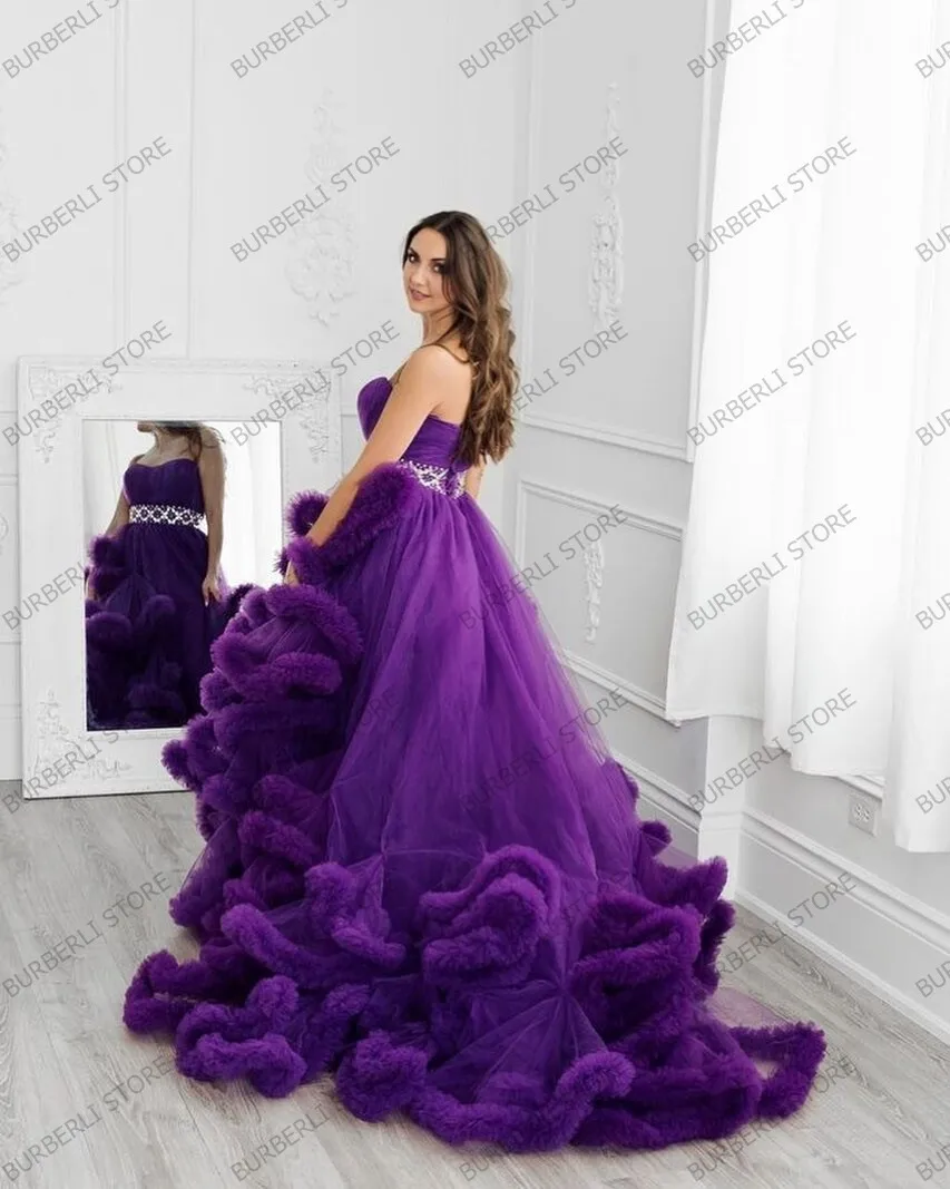 Роскошное фиолетовое Тюлевое платье без бретелек с пышной сеткой для беременных
