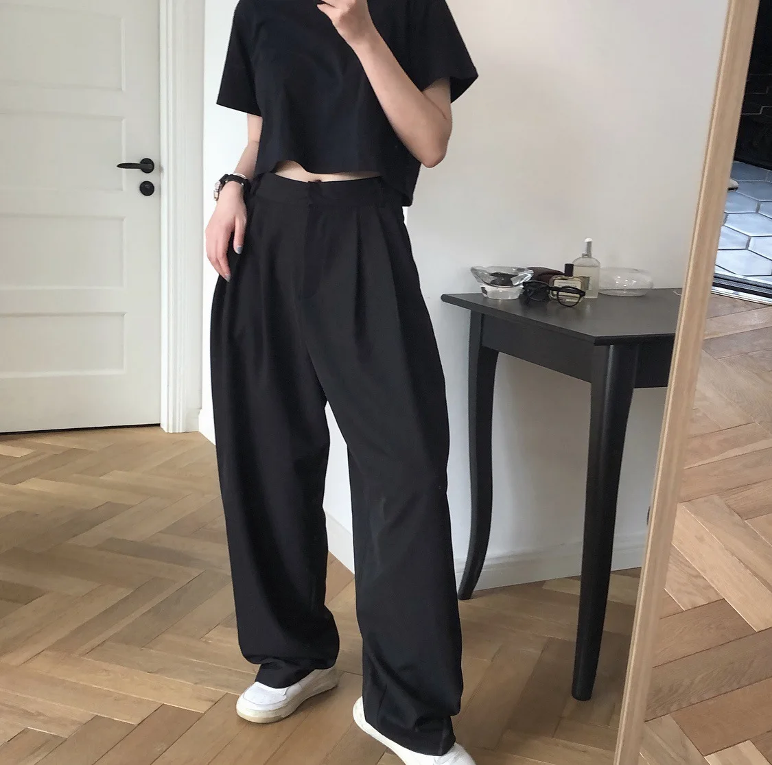 

European and American Fashion High Waist Wide Leg Suit Pants Loose All-Matching Straight Baggy Pants Women's Casual Pants