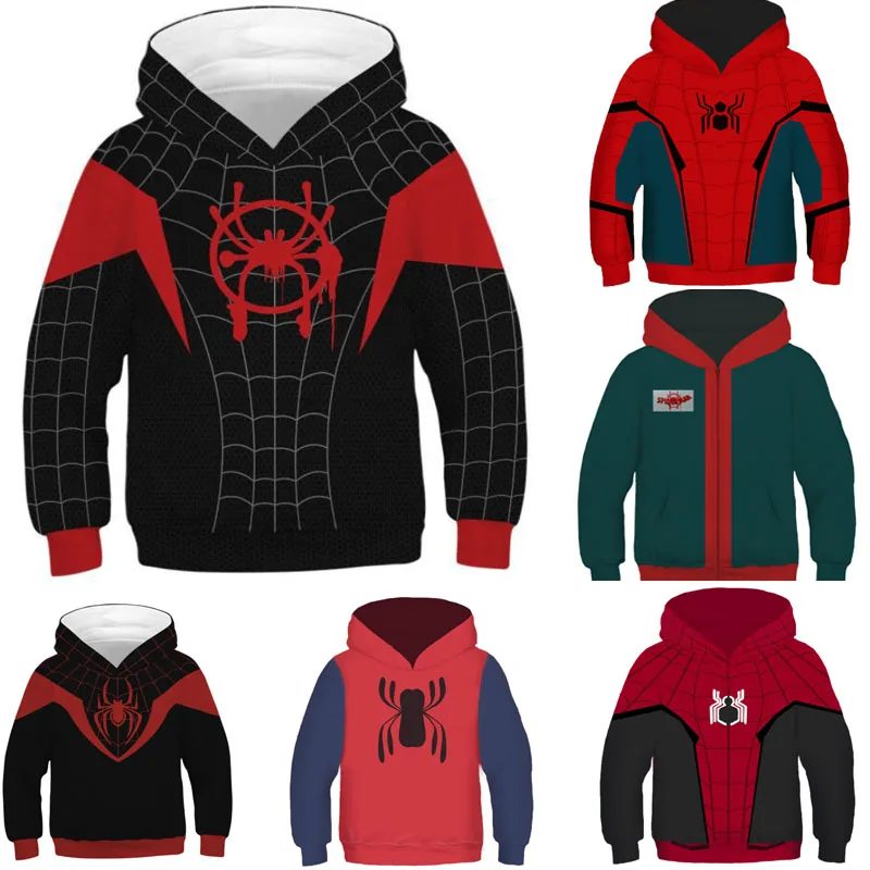 Для детей по мотивам мультфильмов толстовки с капюшоном героями в Spider текстами и