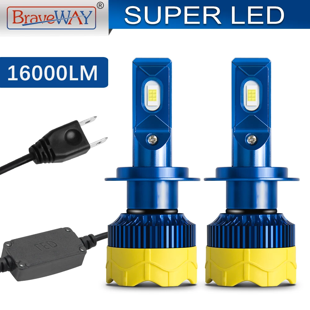 BraveWay CANBUS светодиодный H7 светодиодный H4 авто фары лампы H1 H11 HB3 16000LM 80W 6000K 12V LED лампы автомобильный комплект головных фар для мотоцикла