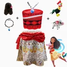 Новинка Платье Моана для девочек с ожерельем и париком ПЭТ свинка цыпленок 2021 косплей костюм для девочек на Хэллоуин для детей вечернее платье принцессы ваяна