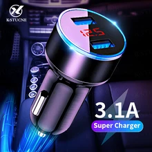 3.1A Dual USB Car Charger With LED Display Universal Mobile Phone Car-Charger for Xiaomi Samsung S8 iPhone 6 6s 7 8 Plus Tablet