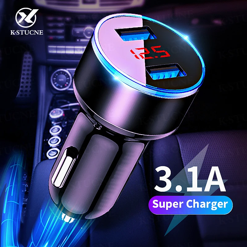 Автомобильное зарядное устройство 3 1 А два порта USB ЖК дисплей универсальное