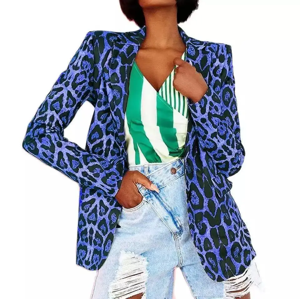 

Office Ladies Leopard Women Blazers 2021 New Notched Collar Button Up Coats Oversize Casual Outerwear Female Suits S-5XL