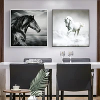 minimalist style landscape black and white animal horse photography canvas painting wall square picture poster room home decor