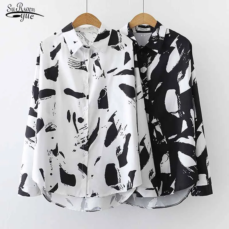 

Casual Lapel Cardigan Shirt 2021 Autumn New Fashion Women Floral Tops Printed Long Sleeve Korean Style Blouse Blusas Mujer 11326