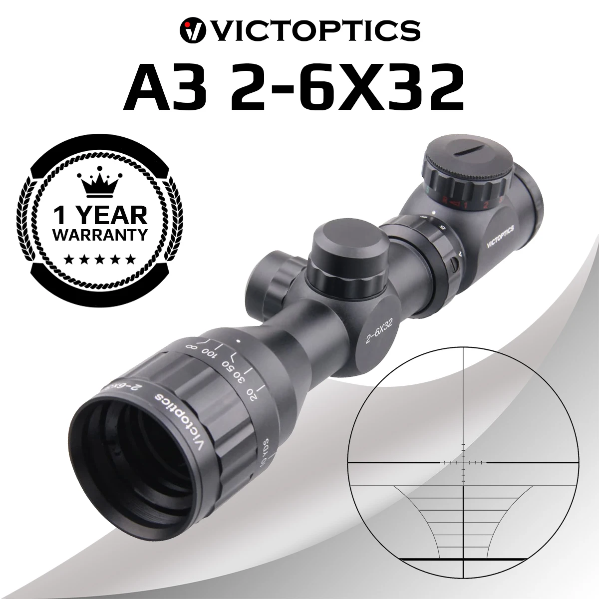 VictOptics A3 2-6x32 Riflescope Hunting Optical Scope Telescopic Sight Range Finder Reticle Air Rifle Airgun .22LR .223 5.56mm