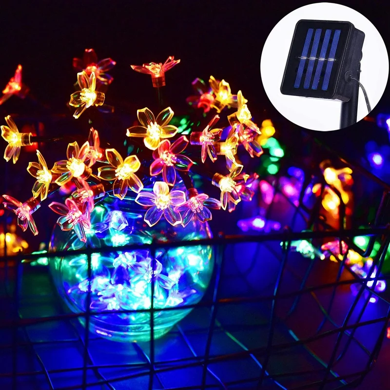 

2 Pack 50 LED Flower Blossom Solar String Lights, Flower String Lights Sakura Lights 22.9Ft Outdoor Decorative