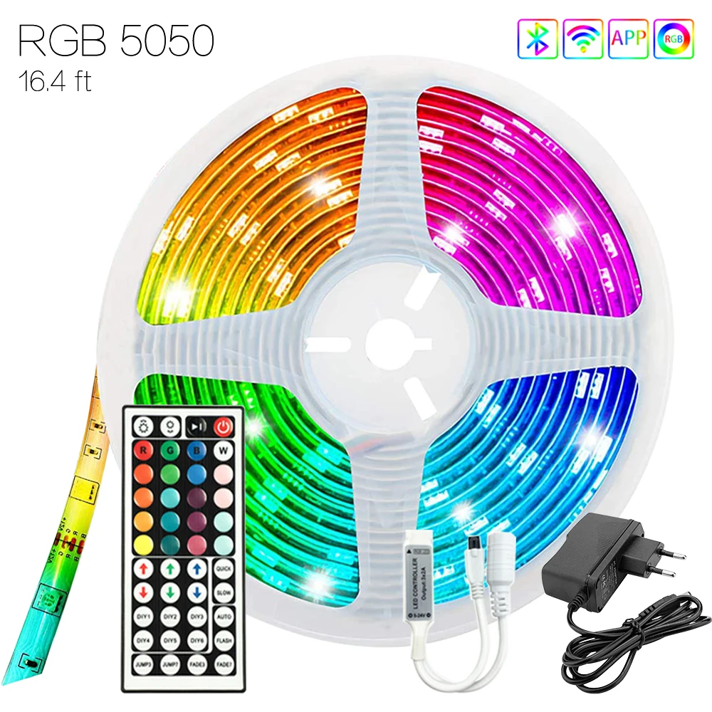 

16.4ft (5M) Decoration Chambre Femme Multicolor LED Strip 12V RGB 5050 Infrared Remote Control Waterproof DIY Flexible Lamp Tape