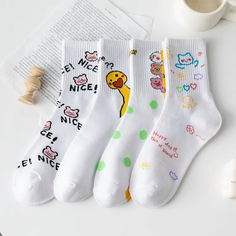 

Socks Women Funny Kawaii Cute Cartoon Hug Bear Pigs Duck Personality Skateboard Harajuku Female Cute Happy Socks
