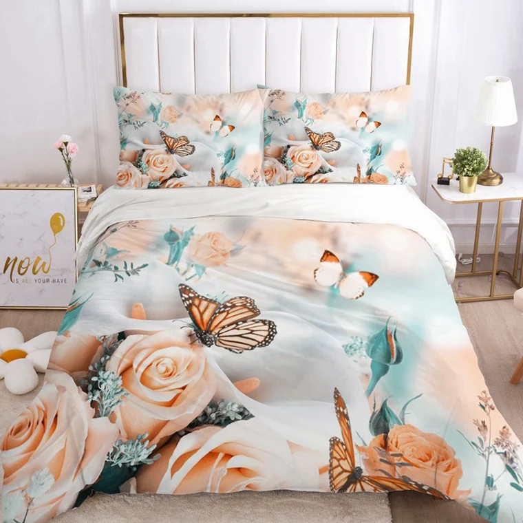 

3D Duvet Cover Set Bedding Sets Double Queen Blanket Quilt Cover Butterfly Flowers Bedclothes Bed Linings EUR UK 2-3pcs/set