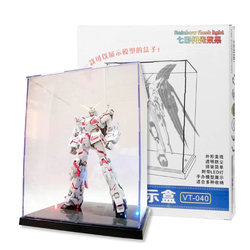 

Clear Acrylic Display Box With Colorful Light Dustproof Action Figure Showcase 203E