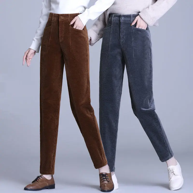 Женские вельветовые штаны шаровары на осень и зиму 2020 Свободные повседневные