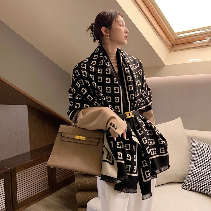

2021autumn winter new imitation cashmere women's scarf geometric printing shawl European and American Street Fashion Scarf Shawl