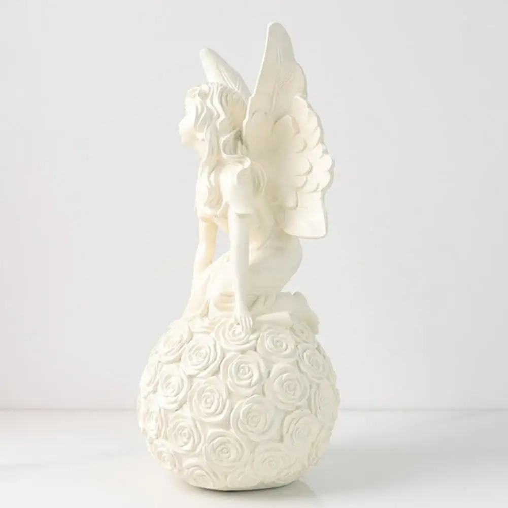 

Angel Statue Beautiful with Rose Ball Resin Fairy Wing Beautiful Balcony Craft Figurine for Garden Home Decor Accessories