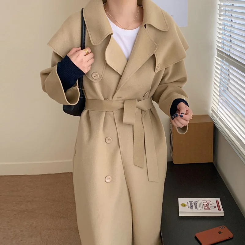 

Корейский шикарный французский темпераментный отворот Съемная шаль двубортный бандажный пояс закрытый твидовый пиджак с длинным рукавом