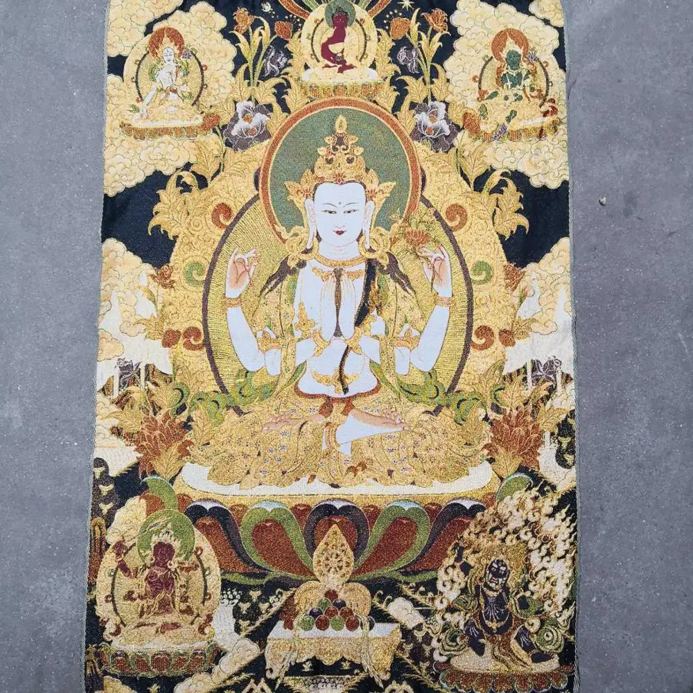 

36 inch Tibet Buddhism Silk embroidery Seat Maitreya Buddha Thangka Painting Mural