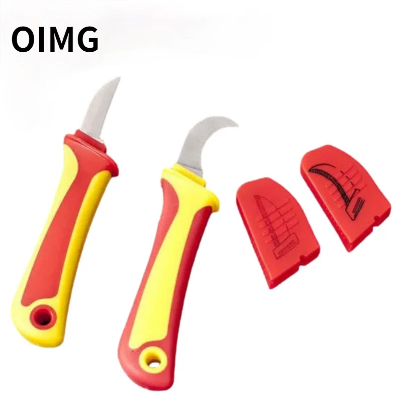 

OIMG Insulated Electrician Knife Cable Stripping Knife Straight Curved Mouth Hook Fixed Blade Wire Stripper Tool For Electrician